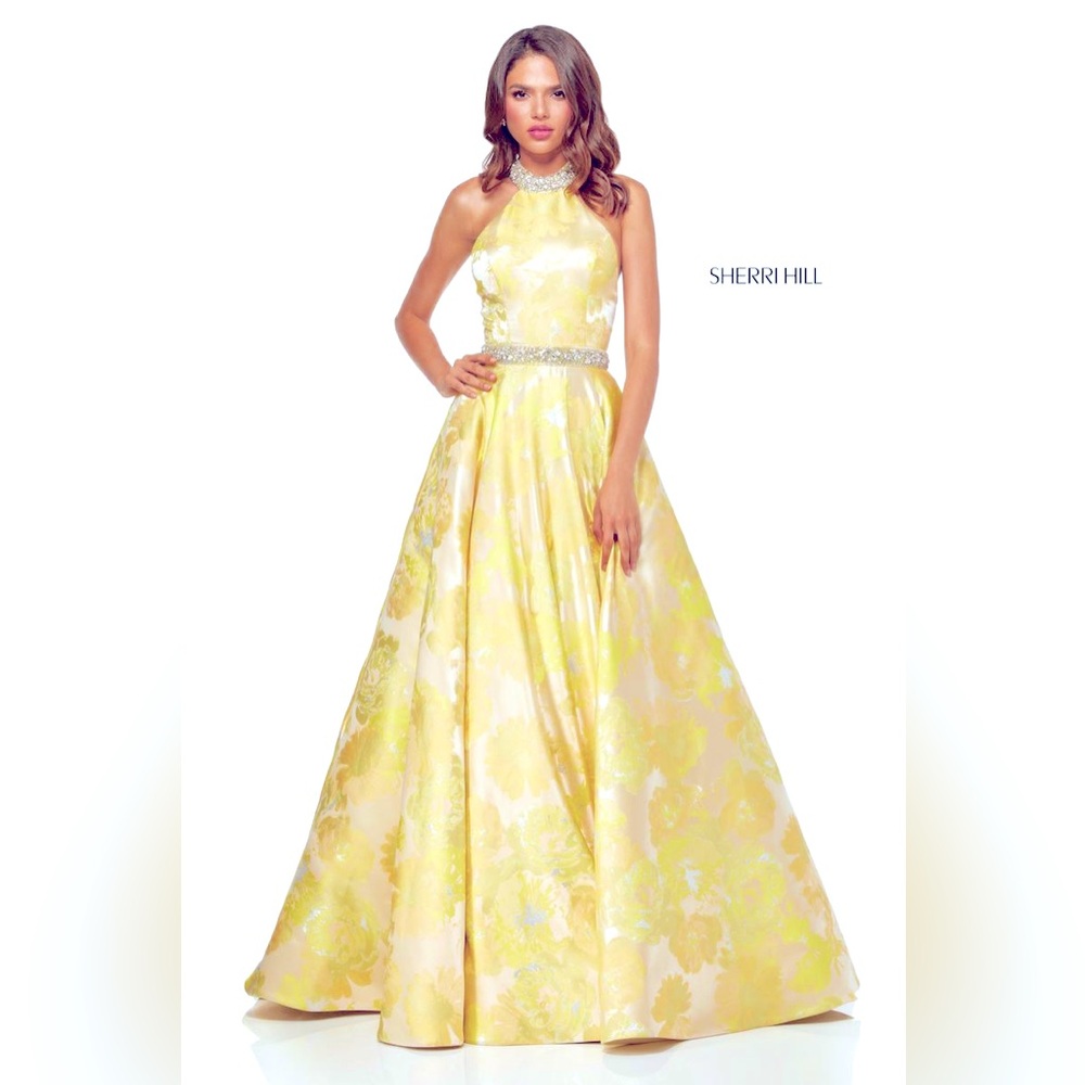 Sherri Hill 52425 Yellow Floral Gown – Size 18